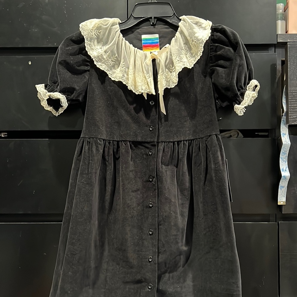 Unif Goth Babydoll Wednesday Addams Lace Collar Dress